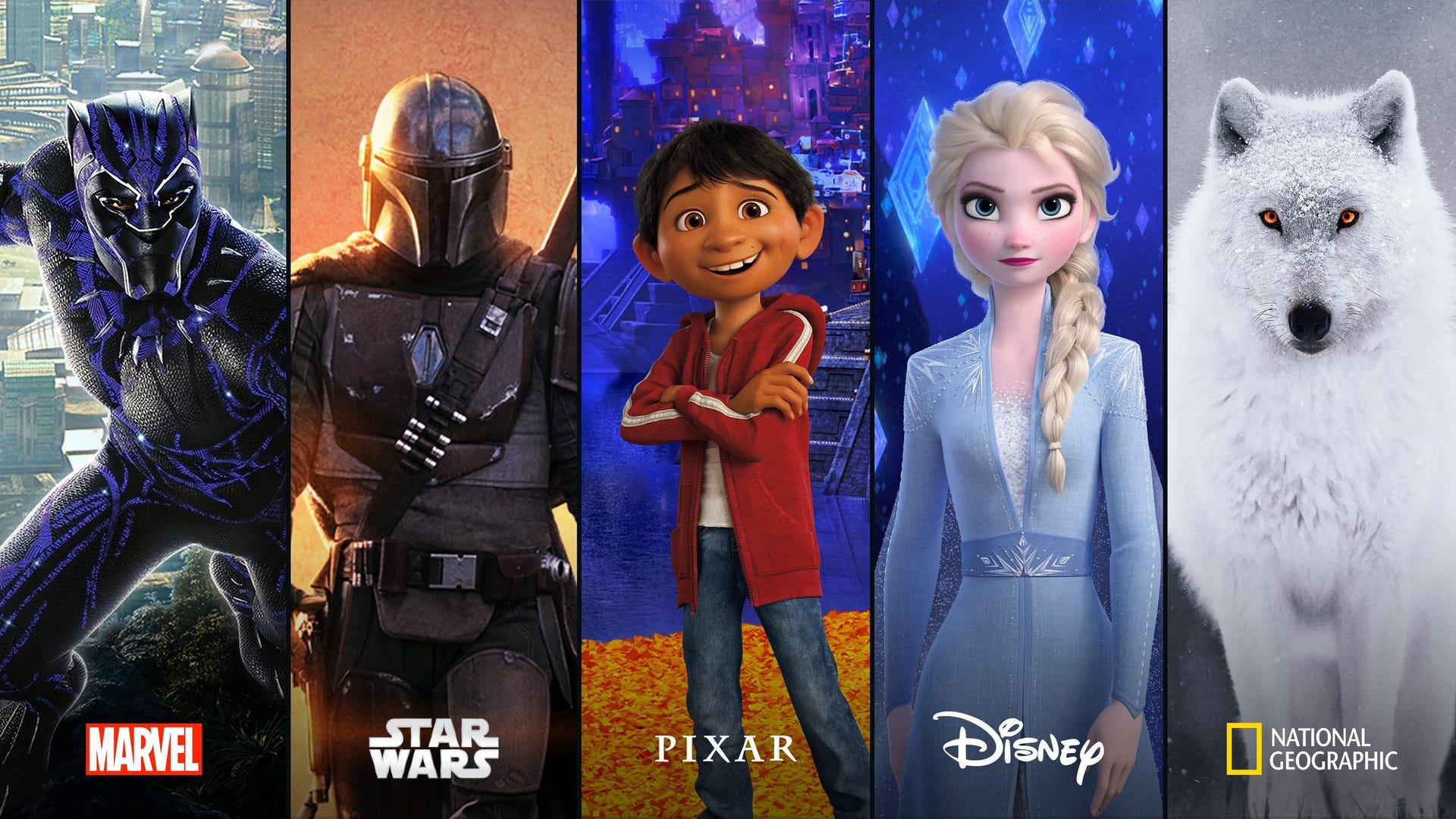 Disney Plus programming: Marvel, Star Wars, Pixar, Disney, National Geographic